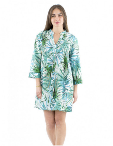 Tunic cotton dress tropical pattern