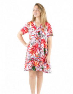 Robe courte évasée été motif tropical 2