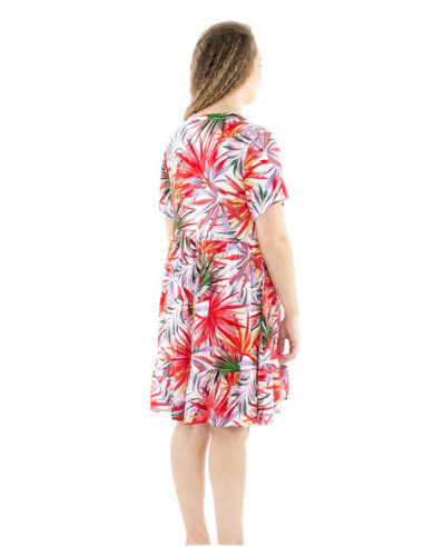 Short flared dress with tropical pattern