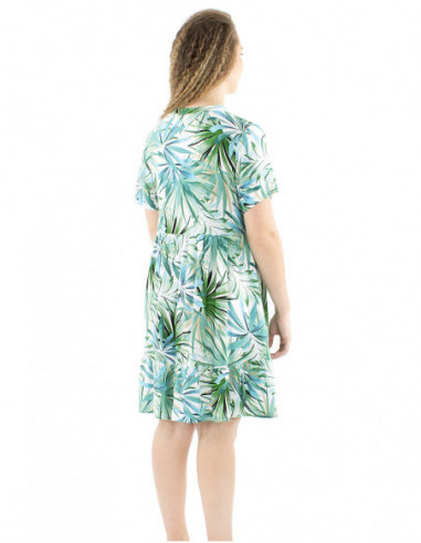 Short flared dress with tropical pattern