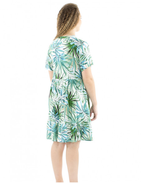 Short flared dress with tropical pattern