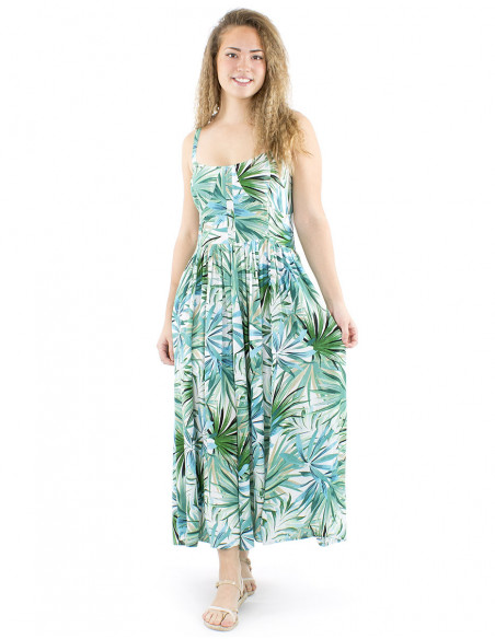Maxi robe motif tropical et bretelles