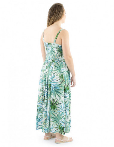 Maxi robe motif tropical et bretelles