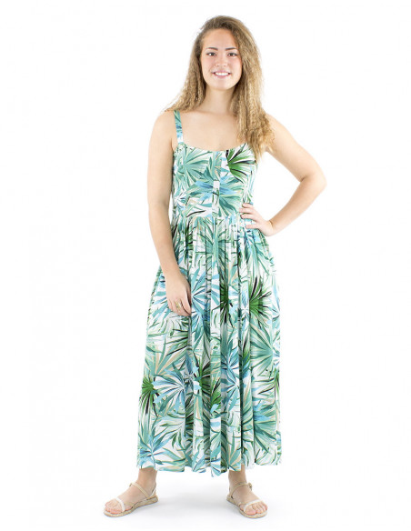 Maxi robe motif tropical et bretelles