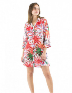 Robe tunique en coton motif tropiques