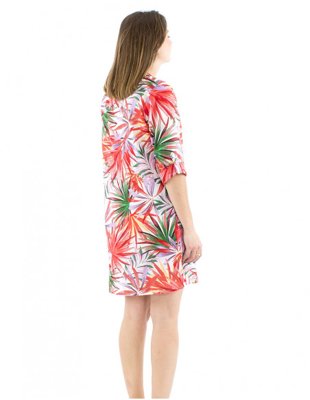 Tunic cotton dress tropical print