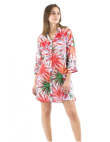 Tunic cotton dress tropical print