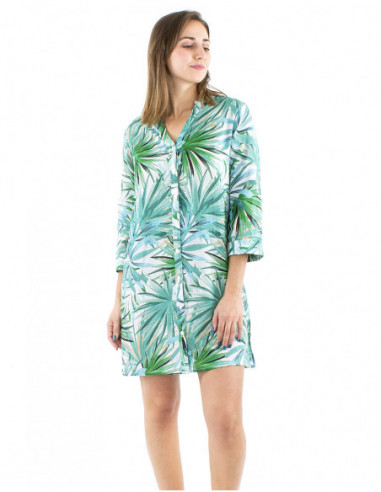 Robe tunique en coton motif tropiques