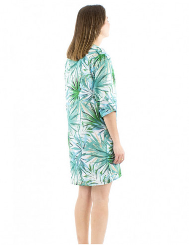 Robe tunique en coton motif tropiques