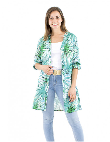 Robe tunique en coton motif tropiques