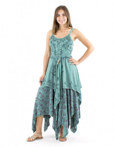 Robe médiévale asymétrique bleue avec broderies