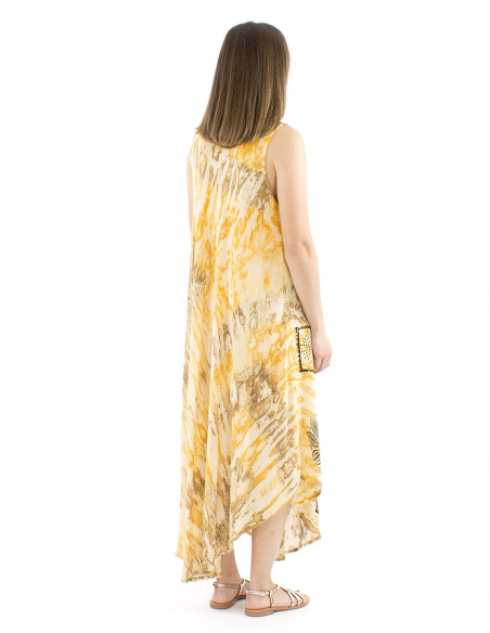 Long beach dress with ethnic pattern