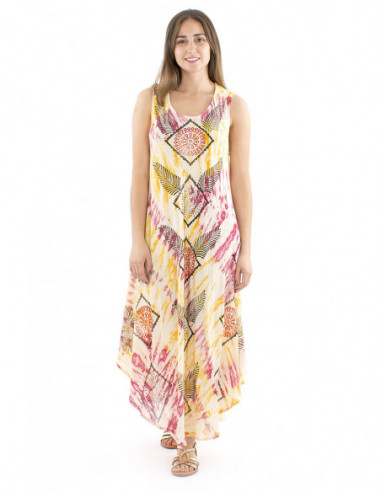 Long beach dress with ethnic pattern