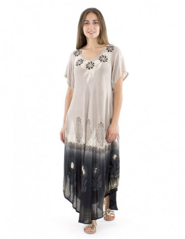 Robe de plage longue manches courtes bicolore