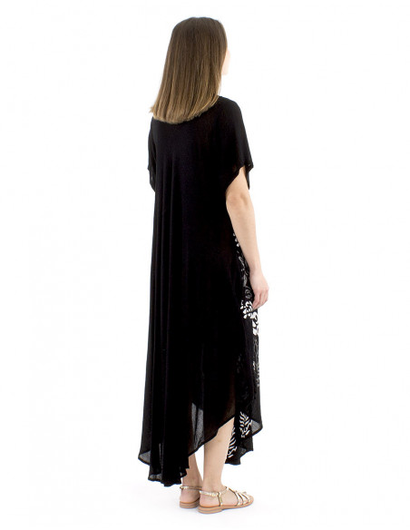 Robe de plage motif hippie noir et blanc