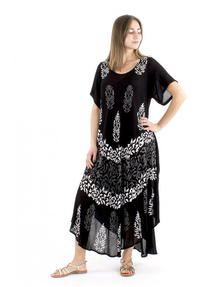 Robe de plage imprimé bohème noir et blanc