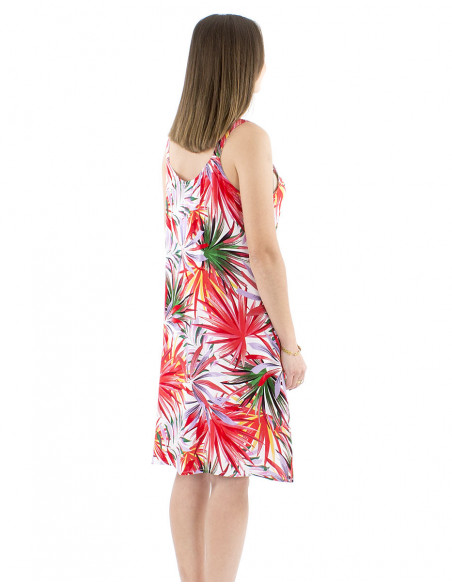 Short tropical printed dress with straps