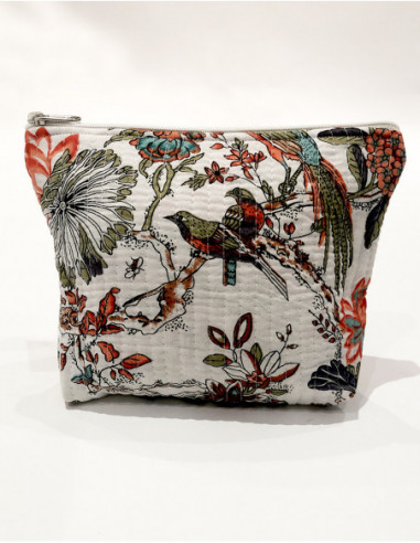 Pochette coton matelassé motif tropical