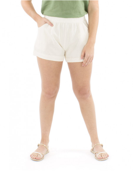 Short en coton court tissu uni