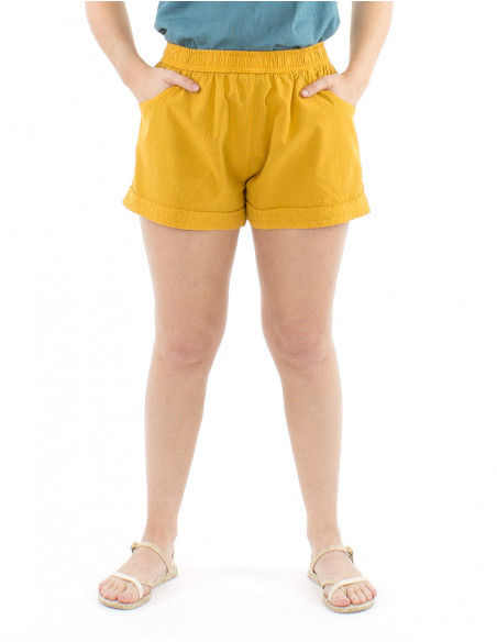 Short en coton court tissu uni