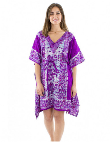 Tunique kaftan motif éléphant et liens