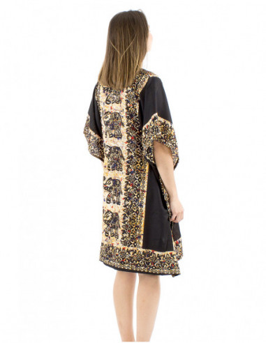 Tunique kaftan motif éléphant et liens