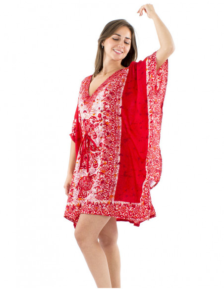 Tunique kaftan motif éléphant et liens