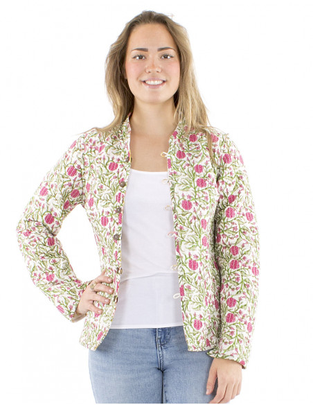 Flowery reversible cotton quilted jacket