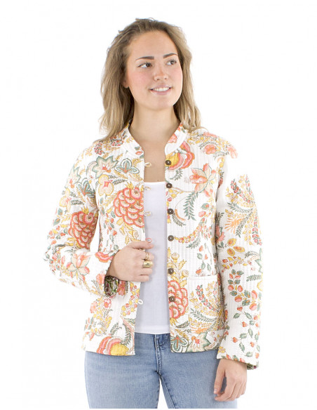 Flowery reversible cotton quilted jacket