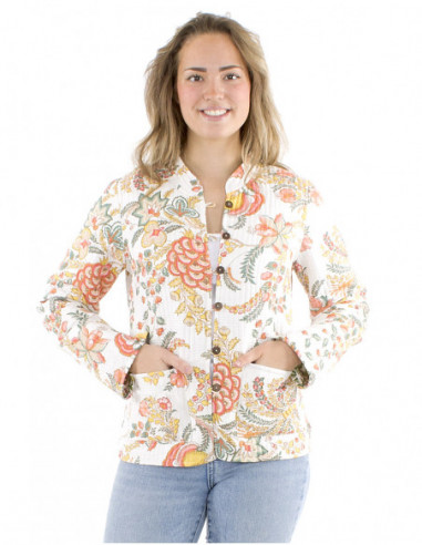 Flowery reversible cotton quilted jacket