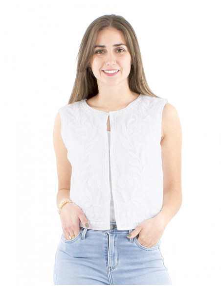 Hand embroidered sleeveless cotton vest