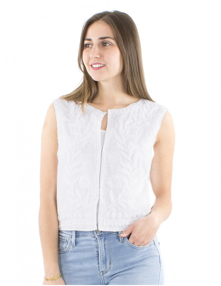 Gilet 100% coton brodé main