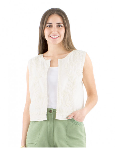 Hand embroidered sleeveless cotton vest