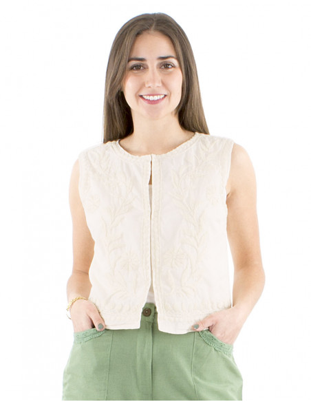 Hand embroidered sleeveless cotton vest