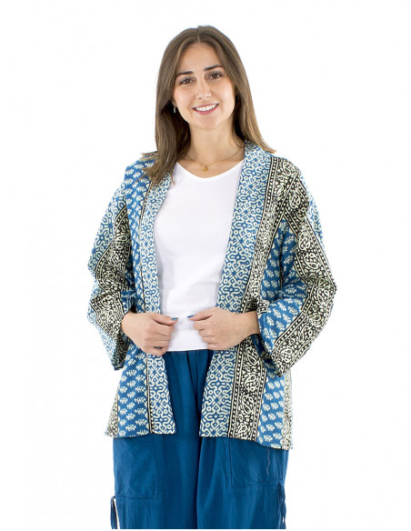 Cotton opened large jacket ethnic print