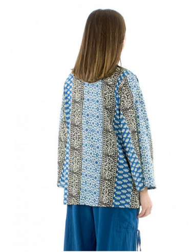 Cotton opened large jacket ethnic print