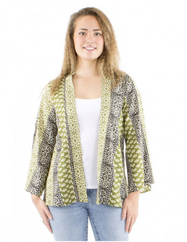 Cotton opened large jacket ethnic print
