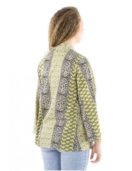 Cotton opened large jacket ethnic print