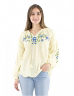 Chemisier coton fleuri brodé main 2