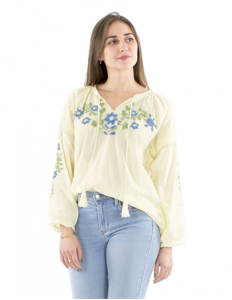 Boho cotton hand embroidered blouse