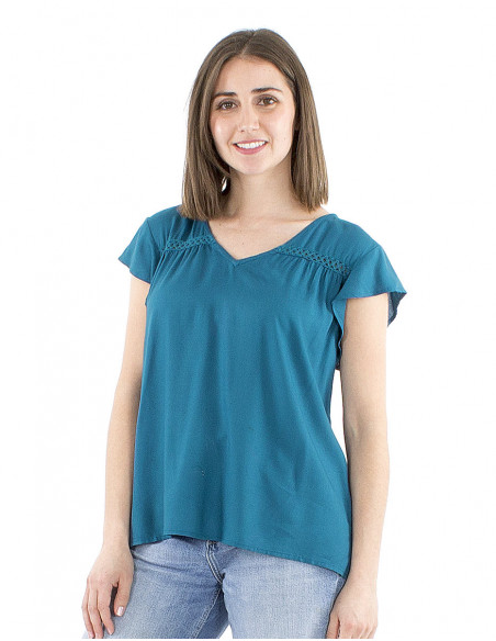 T shirt en viscose uni à manches courtes