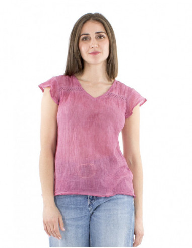 Boho faded effect embroidered top