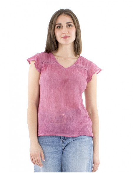 Boho faded effect embroidered top