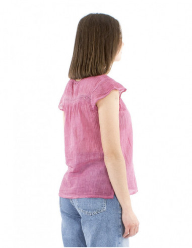 Boho faded effect embroidered top