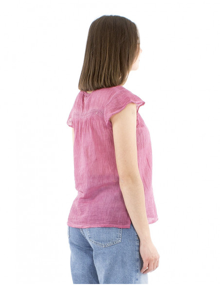 Boho faded effect embroidered top