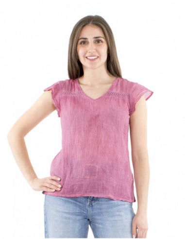 Boho faded effect embroidered top