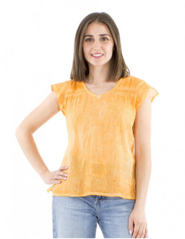 Boho faded effect embroidered top