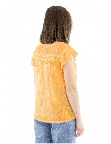 Boho faded effect embroidered top