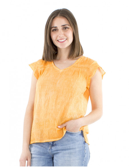 Boho faded effect embroidered top