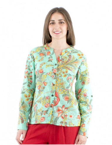 Chemisier couleur menthe en coton motif coloré